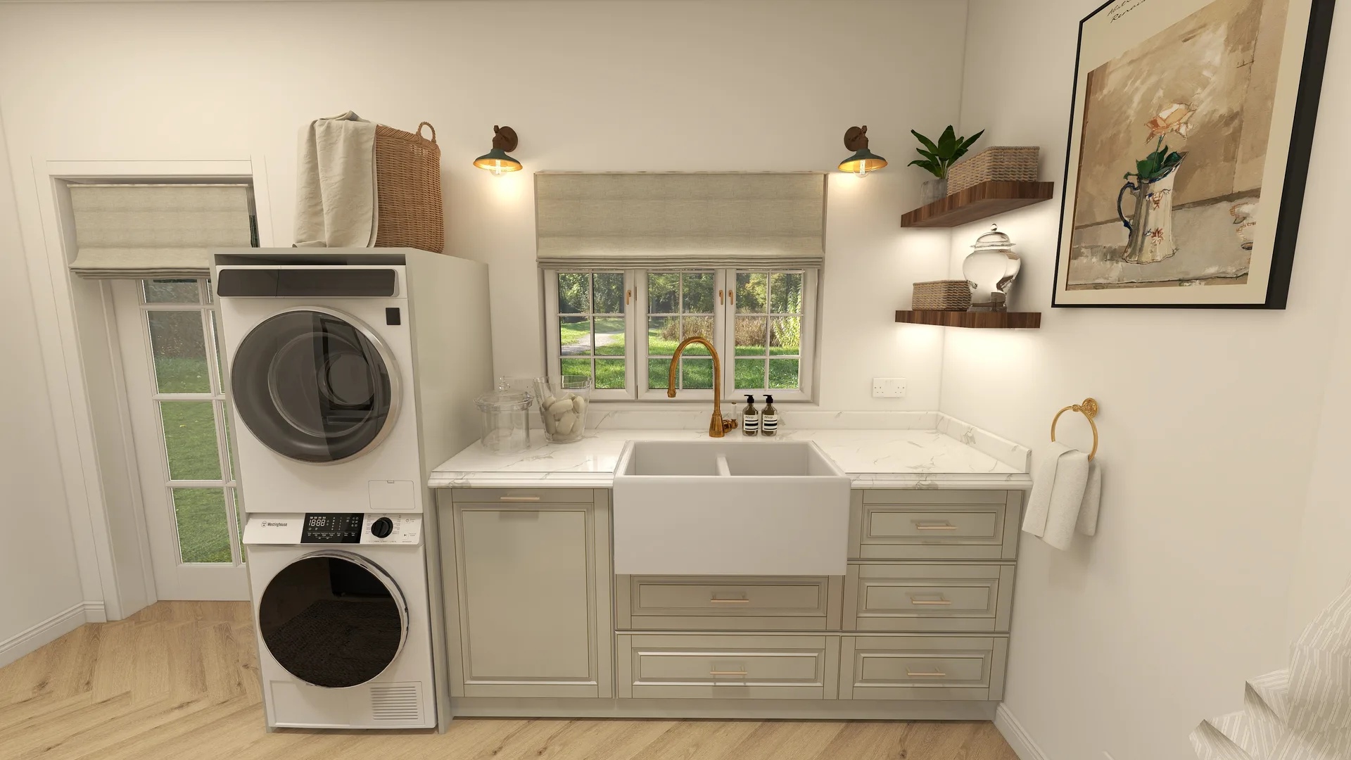 laundry/utility sink, window, sconces; similar to #88, Juniper Laundry