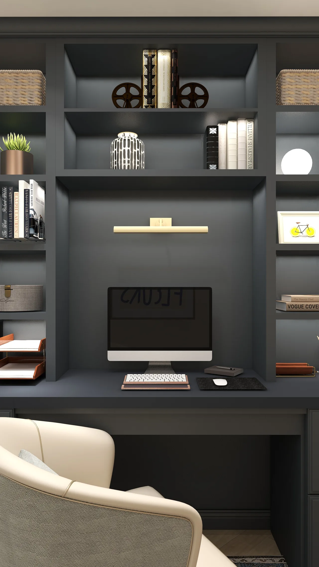 built-in bookshelf, bookends, close detail, Richmond Office